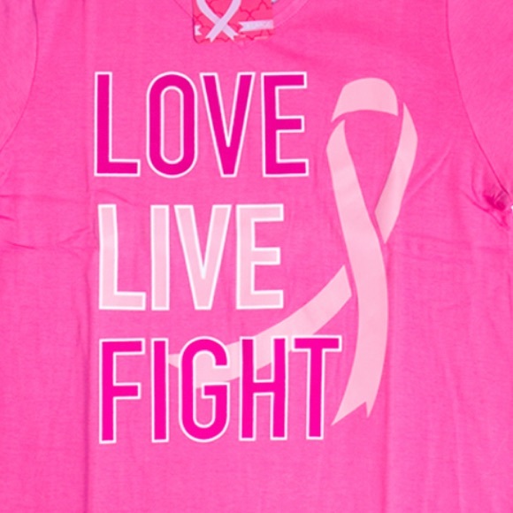“LOVE LIVE FIGHT” BREAST CANCER AWARENESS NIGHTSHIRT - Picture 2 of 2